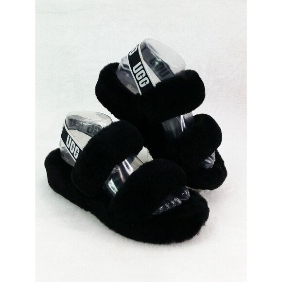 Women's Shoes Ugg Oh Yeah Slides Sheepskin Slipper Sandals 1107953 Black Size 7 - Picture 1 of 10
